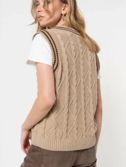 Minga London Clothing Beige Cable Knitted Sweater Vest