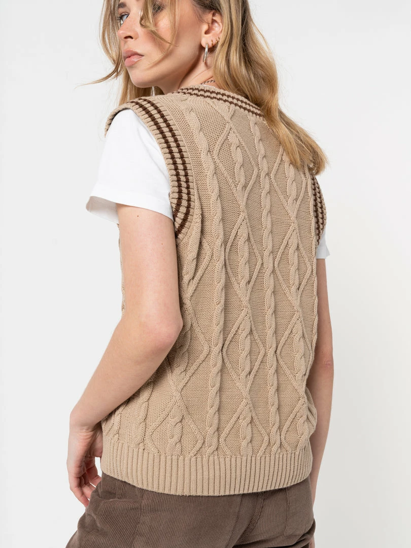 Minga London Clothing Beige Cable Knitted Sweater Vest