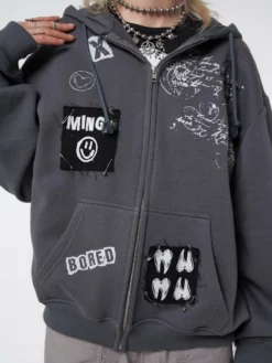 Minga London Billie Patch Prints Zip Up Hoodie Jacket Most Wanted