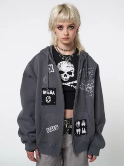 Minga London Billie Patch Prints Zip Up Hoodie Jacket Most Wanted
