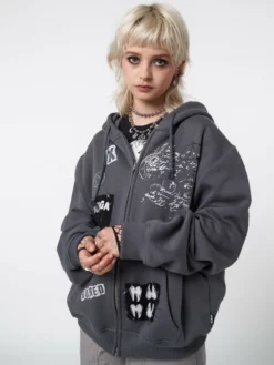 Minga London Billie Patch Prints Zip Up Hoodie Jacket Most Wanted
