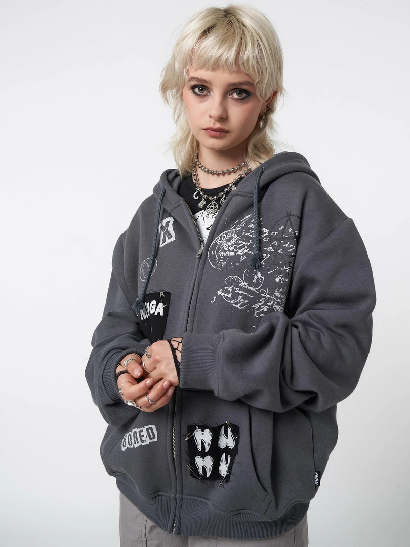Minga London Billie Patch Prints Zip Up Hoodie Jacket Most Wanted
