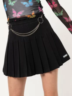 Minga London Black Pleated Tennis Skirt With Front Chain