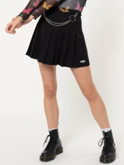 Minga London Black Pleated Tennis Skirt With Front Chain