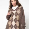Minga London Brown Beige Argyle Knitted Jumper