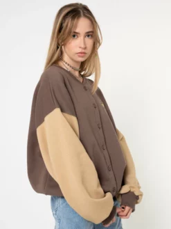 Minga London Brown Beige Colour Block Bomber Jacket Clothing