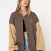 Minga London Brown Beige Colour Block Bomber Jacket Clothing