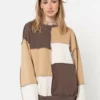 Minga London Clothing Brown Beige Patchwork Contrast Sweater