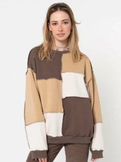 Minga London Clothing Brown Beige Patchwork Contrast Sweater