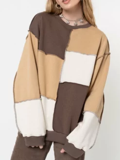 Minga London Clothing Brown Beige Patchwork Contrast Sweater