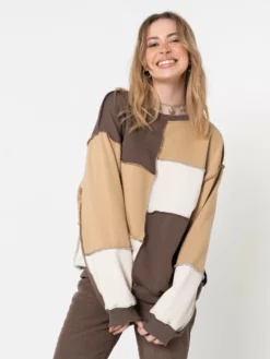 Minga London Clothing Brown Beige Patchwork Contrast Sweater