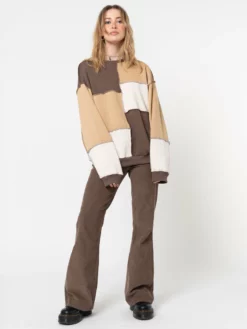 Minga London Clothing Brown Beige Patchwork Contrast Sweater