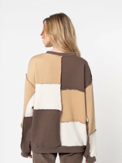 Minga London Clothing Brown Beige Patchwork Contrast Sweater