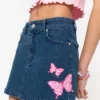 Minga London Butterfly Denim Mini Skirt Clothing