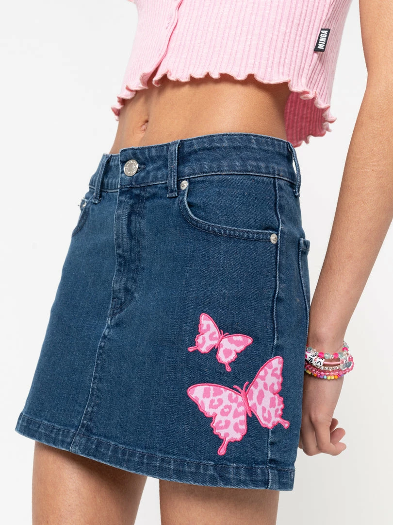 Minga London Butterfly Denim Mini Skirt Clothing