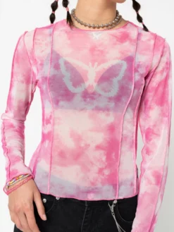 Minga London Butterfly Tie Dye Mesh Top Clothing