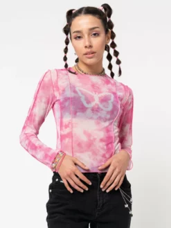 Minga London Butterfly Tie Dye Mesh Top Clothing