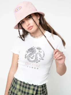 Minga London Clothing Culture Chinese Dragon Lettuce Edge Crop Tee