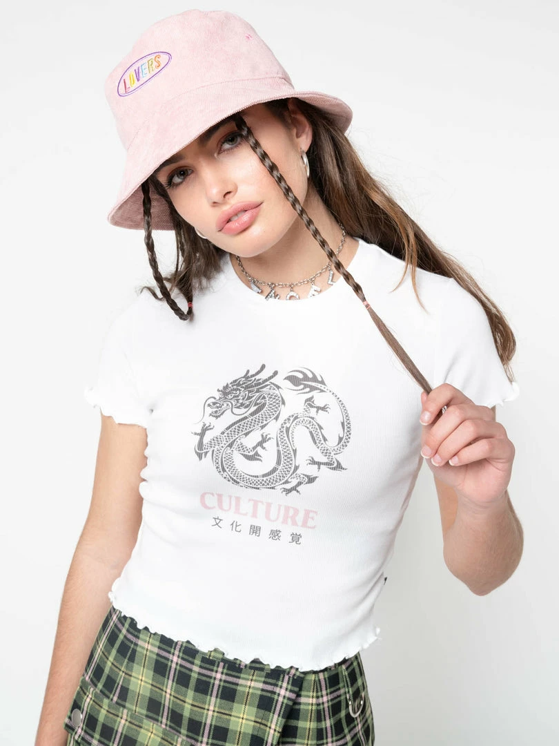 Minga London Clothing Culture Chinese Dragon Lettuce Edge Crop Tee