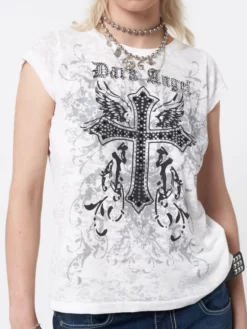 Minga London Dark Angel Rhinestone Devoré T-shirt Most Wanted