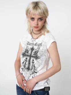 Minga London Dark Angel Rhinestone Devoré T-shirt Most Wanted