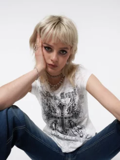 Minga London Dark Angel Rhinestone Devoré T-shirt Most Wanted