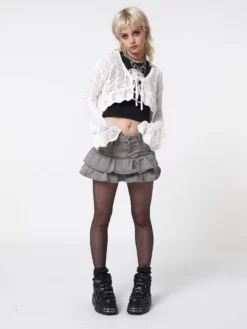 Minga London Elsie Tie Front Frill Crochet Crop Cardigan Most Wanted