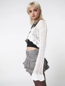 Minga London Elsie Tie Front Frill Crochet Crop Cardigan Most Wanted