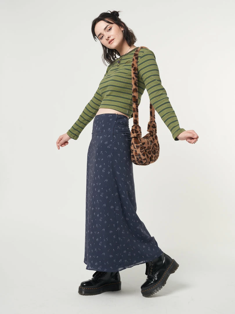 Minga London Emerald Striped Rib Half Button Top Clothing