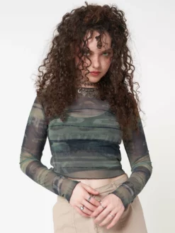 Minga London Evergreen Mesh Crop Top