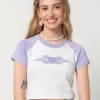 Minga London Tops & Tees Flaming Heart Raglan Crop Tee