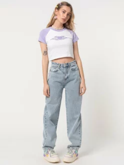 Minga London Tops & Tees Flaming Heart Raglan Crop Tee