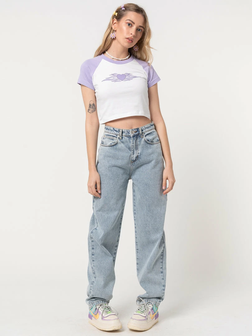 Minga London Tops & Tees Flaming Heart Raglan Crop Tee