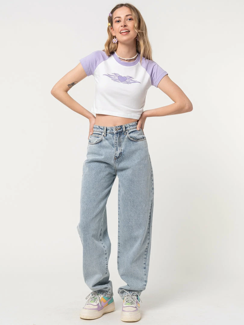 Minga London Tops & Tees Flaming Heart Raglan Crop Tee