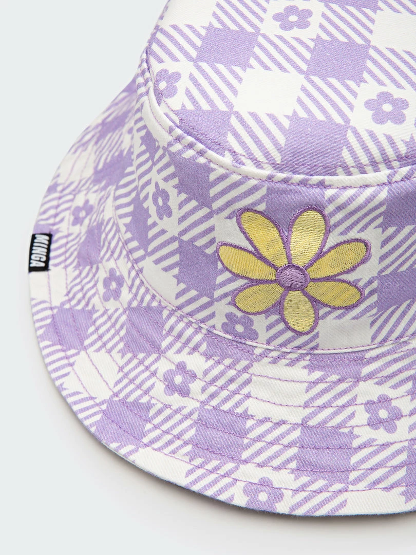 Minga London Clothing Floral Gingham Lilac Bucket Hat