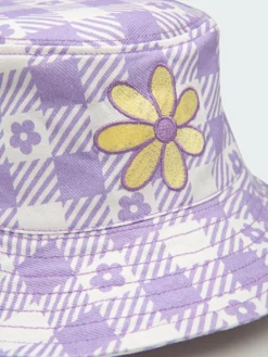 Minga London Clothing Floral Gingham Lilac Bucket Hat