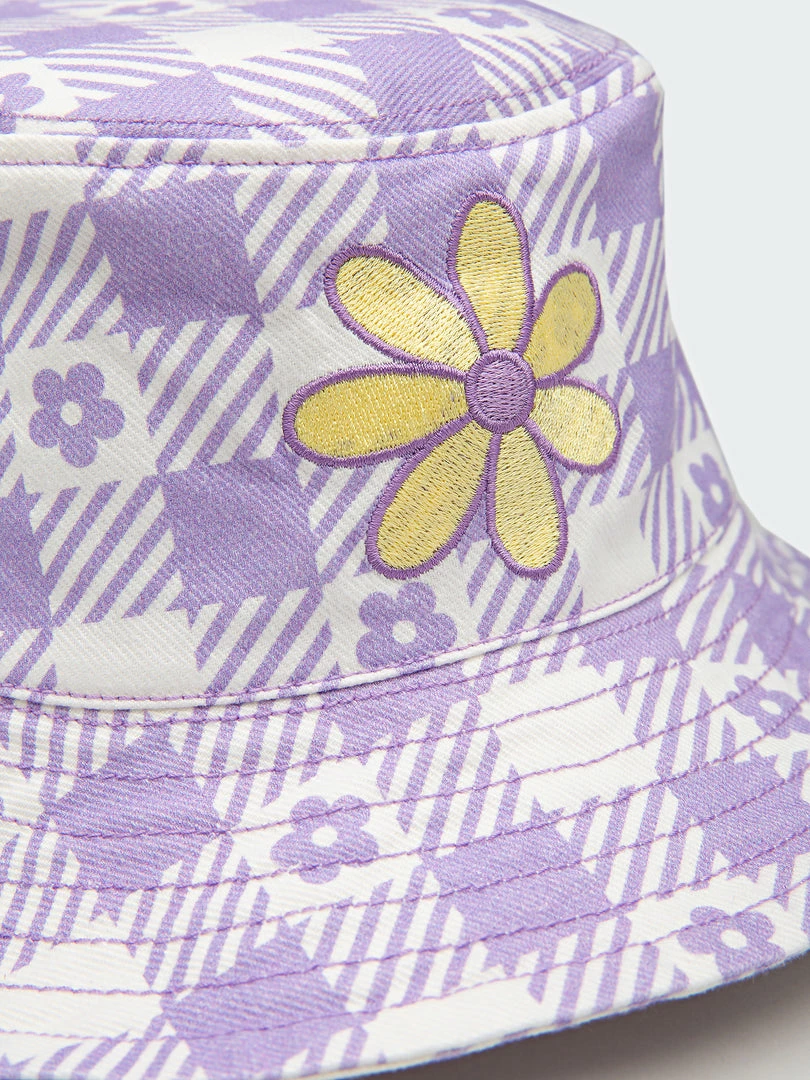 Minga London Clothing Floral Gingham Lilac Bucket Hat
