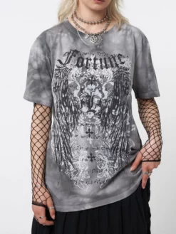 Minga London Fortune Wings Grey Tie Dye T-Shirt