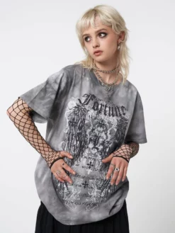 Minga London Fortune Wings Grey Tie Dye T-Shirt