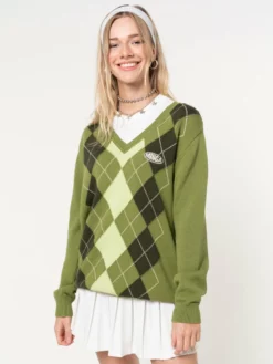 Minga London Green Shades Argyle Knitted Jumper Clothing