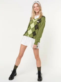 Minga London Green Shades Argyle Knitted Jumper Clothing