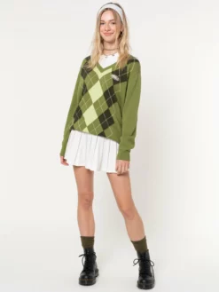 Minga London Green Shades Argyle Knitted Jumper Clothing