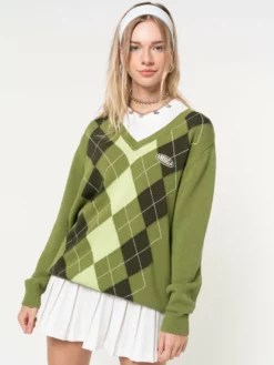 Minga London Green Shades Argyle Knitted Jumper Clothing