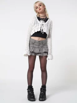 Minga London Most Wanted Kat Washed Grey Denim Y2k Mini Skirt