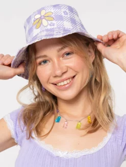 Minga London Clothing Floral Gingham Lilac Bucket Hat