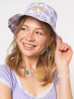 Minga London Clothing Floral Gingham Lilac Bucket Hat