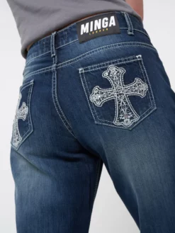 Minga London Mia Embellished Cross Pocket Y2k Jeans