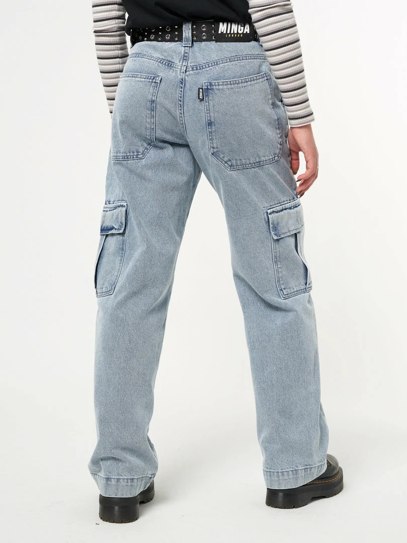 Minga London Clothing Acid Blue Cargo Jeans