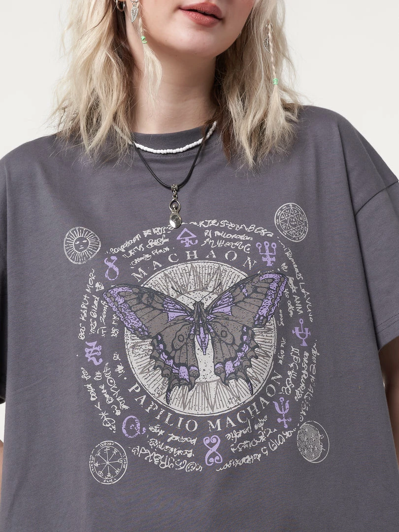 Minga London Ancient Butterfly Charcoal Grey T-shirt