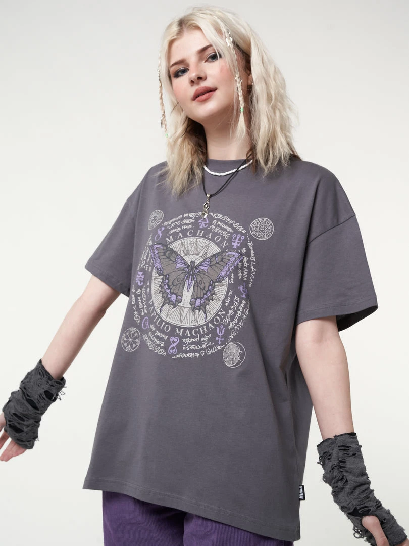 Minga London Ancient Butterfly Charcoal Grey T-shirt